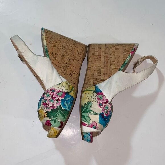 Nature Breeze Gabriela -01 Floral Wedge Sandals - White and Multicolor Size 10 - Picture 3 of 11